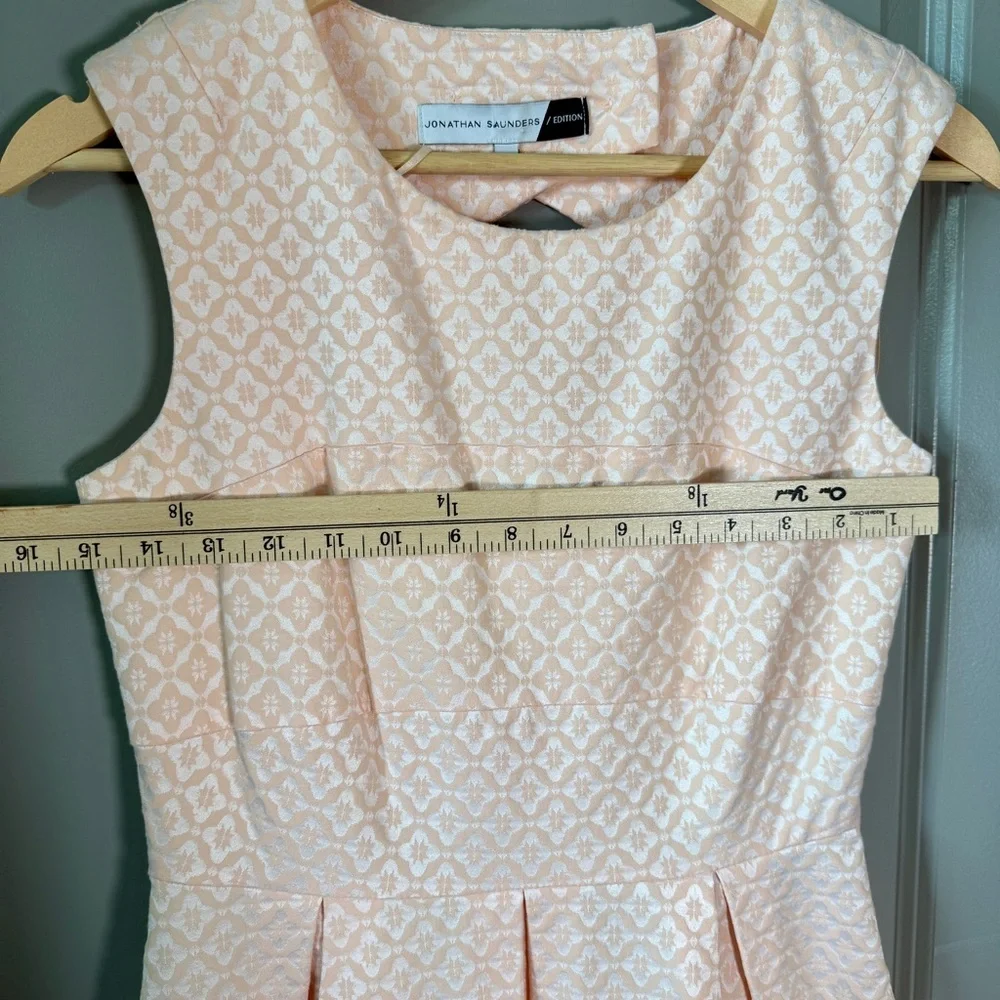 Jonathan Saunders Peach Jacquard Midi Dress Size 6 US Diamond Cutout Retro Style